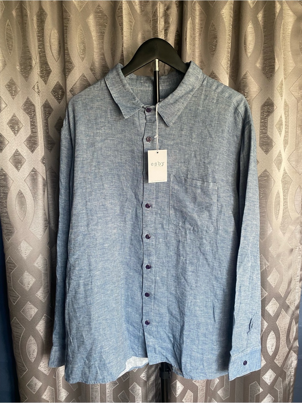 ESBY Cooper Button Down Shirt Men’s XL Ocean Blue Cotton Linen Made USA NWT